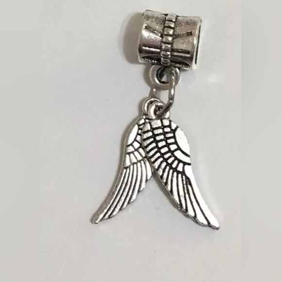 ANGEL WINGS DANGLE CHARM PENDANT SPACER SLIDER BEAD FOR EU SNAKE CHAIN BRACELET. - Picture 4 of 4